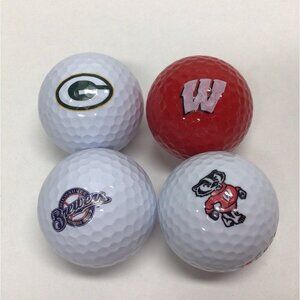 Wisconsin Logo Golf Balls Lot Of 4 Packers Brewers Badgers NEW